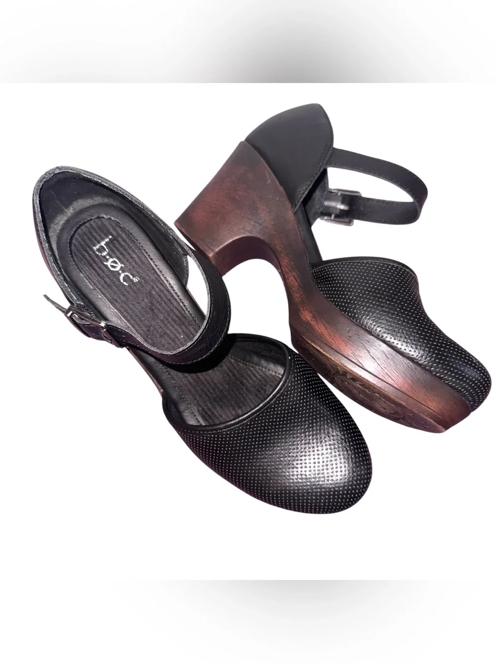 Women’s b.o.c. Size 9 Black Mary Jane Platform Heels with 3” Wood-Tone Heels